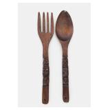 Carved Wooden Tiki Spoon & Fork Wall Decor Set