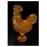 Amber Glass Rooster Pedestal Dish
