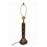 Turned Wood Table Lamp With Brass-Tone Details