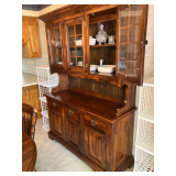 Knotty pine china cabinet, 2 parts