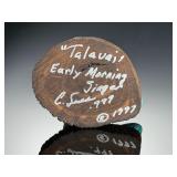 Carol Sues Hopi .999 Silver Talavai Kachina Sculpture on Turquoise Base 1997