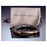 David Yurman 14K Gold & Silver Cable Buckle Hinged Cuff Bracelet DES 371314