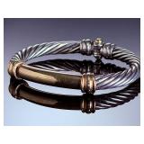 David Yurman 14K Gold & Silver Cable Buckle Hinged Cuff Bracelet DES 371314