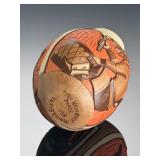 Marty & Elvira Naha Signed Hopi-Tewa Carved Pottery Vase White Bear Dance