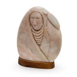 Adeline Chaddlesone Carved Alabaster Sculpture Native American Kiowa Bust 1996