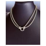 David Yurman Sterling Silver Diamond Double Strand Wheat Chain Necklace 16"
