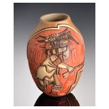 Hopi-Tewa Pottery Carved Ogre Kachina Jar by Marty & Elvira Naha Nampeyo Lineage