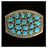 Tommy Moore Navajo Turquoise Cluster Belt Buckle Sterling Silver Native American