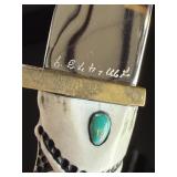 Ted Miller Cherokee Custom Carved Stag Horn Knife Owl Turquoise Coral Signed