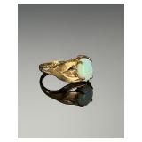 Vintage 18k Gold Opal Diamond Ring Mid-Century Naturalist Cocktail Statement