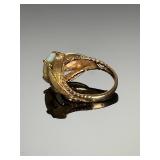 Vintage 18k Gold Opal Diamond Ring Mid-Century Naturalist Cocktail Statement
