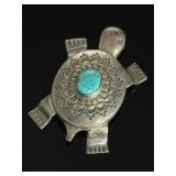 Bennie Ration Navajo Sterling Silver Turquoise Turtle Brooch Pendant Pin