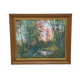 Mid-Century Impressionist Wooded Landscape Oil Painting, Signed Juer 1968