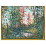 Mid-Century Impressionist Wooded Landscape Oil Painting, Signed Juer 1968
