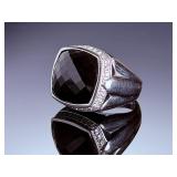 Oliver Smith Jeweler Sterling Silver Black Onyx & 0.47ct Diamond Ring Sz 7.75
