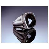 Oliver Smith Jeweler Sterling Silver Black Onyx & 0.47ct Diamond Ring Sz 7.75
