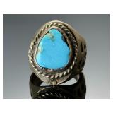 Vintage Navajo Sterling Silver Turquoise Belt Buckle Signed LSB Native American