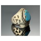 Vintage Navajo Sterling Silver Turquoise Belt Buckle Signed LSB Native American