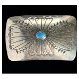 Vintage Mexican Silver Green Chrysoprase Puffy Flower Link Bracelet 32g
