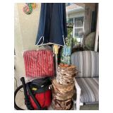 patio umbrella & firepit wood