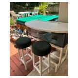 High-top outdoor bar table & two stools