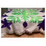 TTM002 Vintage Purple & White Hawaiian Quilt Style Bedspread 