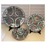 TTM030 Chinese Porcelain Rose Medallion Serving Bowls & Dinner Plate