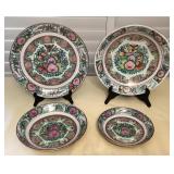 TTM031 Chinese Porcelain Rose Medallion Serving Plate & Bowls