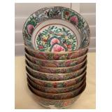 TTM033 Set Of Nine Chinese Rose Medallion Porcelain Soup/Rice Bowls