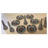 TTM036 Chinese Porcelain Rose Medallion Soup Spoons & Sauce Dishes