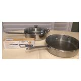 TTM110 Two Large Stainless Steel Saucepans With Lids & Knife Sharpener 