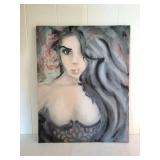 FTH449 Enigmatic Stylized Large Portrait Art - Original Painting Signed by Artist, 2017