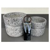ARS263 - 2 Stone Planters & Ceramic Bud Vase
