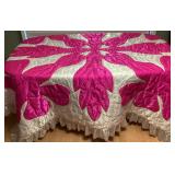 CCM001 Vintage Hot Pink & White Hawaiian Quilt Style Bed Spread