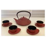 CCM005 Rust Red Dragonfly Design Japanese Cast Iron Tetsubin Tea Set
