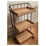 CCM024 Wooden Metal Frame Three Tiered Cart On Wheels