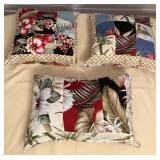 CCM054 Set Of Three Hawaiian Print Barkcloth Throw Pillows