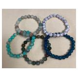 CCM069 Five Polished Stone Bead Bracelets New