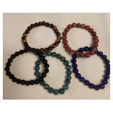 CCM070 Five Polished Stone Bead Bracelets New