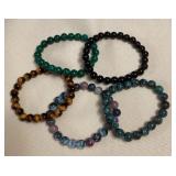 CCM071 Five Polished Stone Bead Bracelets New