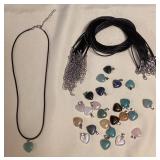 CCM072 Twenty-Five Polished Stone Heart Pendants & Black Cord Necklaces New