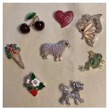CCM092 Eight Costume Jewelry Brooches 