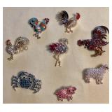 CCM093 Eight Animal Costume Jewelry Brooches 