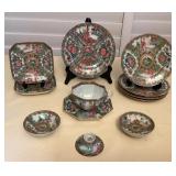 CCM129 Chinese Porcelain Rose Medallion Cup & Saucer, Plates & Sauce Dishes 