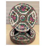 CCM130 Set Of Six Chinese Porcelain Rose Medallion Dinner Plates 10”