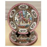 CCM132 Set Of Four Chinese Porcelain Rose Medallion Mandarin Dinner Plates 9”