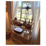 Antique stained glass piece, large and Copper Kettles, Vintage Bread Warmer