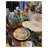 Dining Room table filled with china, decoratives, bowls, plates and MORE
