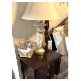 Mahogany night stand and porcelain table lamp