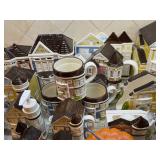 Porcelain cannisters Village set plus tea pots, office items by Otagiri